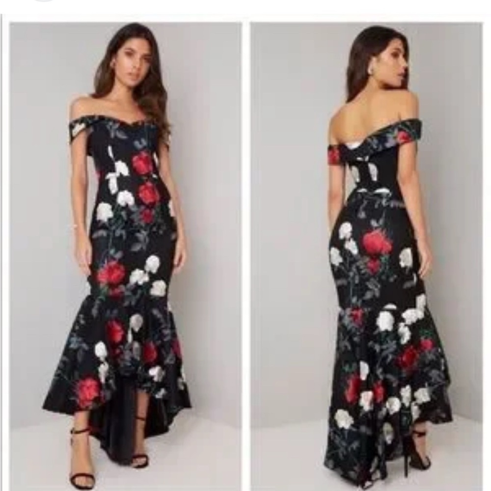 Chi Chi London Black Floral Off-Shoulder Dress